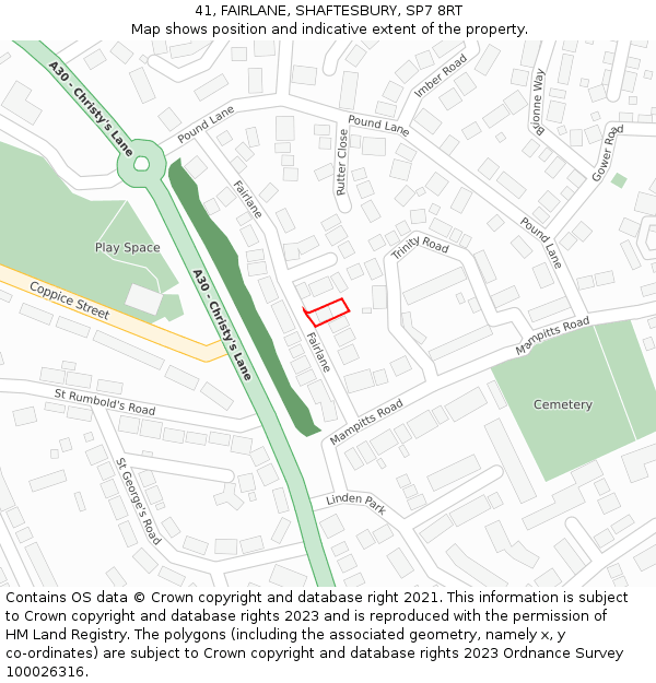 41, FAIRLANE, SHAFTESBURY, SP7 8RT: Location map and indicative extent of plot