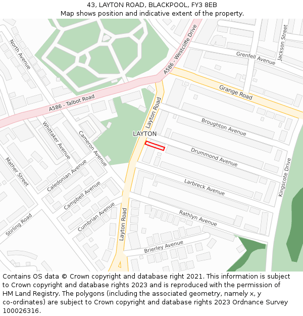 43, LAYTON ROAD, BLACKPOOL, FY3 8EB: Location map and indicative extent of plot