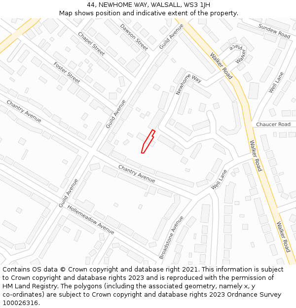 44, NEWHOME WAY, WALSALL, WS3 1JH: Location map and indicative extent of plot