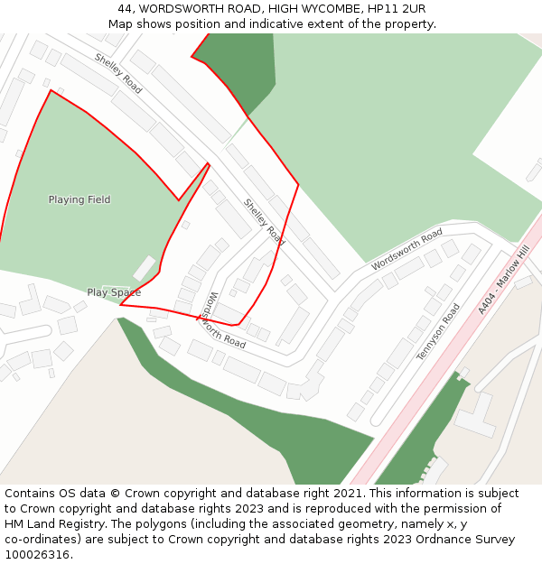 44, WORDSWORTH ROAD, HIGH WYCOMBE, HP11 2UR: Location map and indicative extent of plot