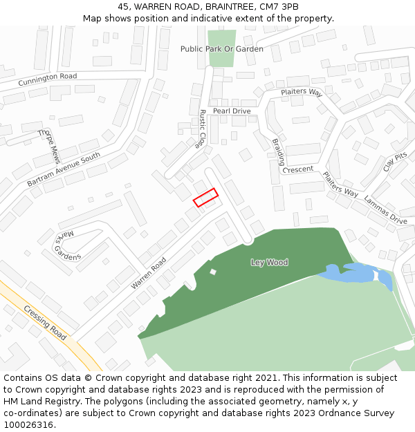45, WARREN ROAD, BRAINTREE, CM7 3PB: Location map and indicative extent of plot
