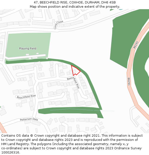 47, BEECHFIELD RISE, COXHOE, DURHAM, DH6 4SB: Location map and indicative extent of plot
