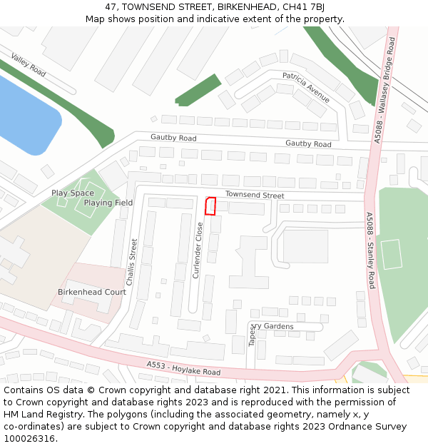 47, TOWNSEND STREET, BIRKENHEAD, CH41 7BJ: Location map and indicative extent of plot