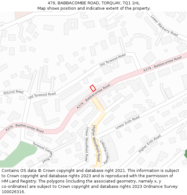 479, BABBACOMBE ROAD, TORQUAY, TQ1 1HL: Location map and indicative extent of plot