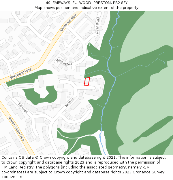 49, FAIRWAYS, FULWOOD, PRESTON, PR2 8FY: Location map and indicative extent of plot