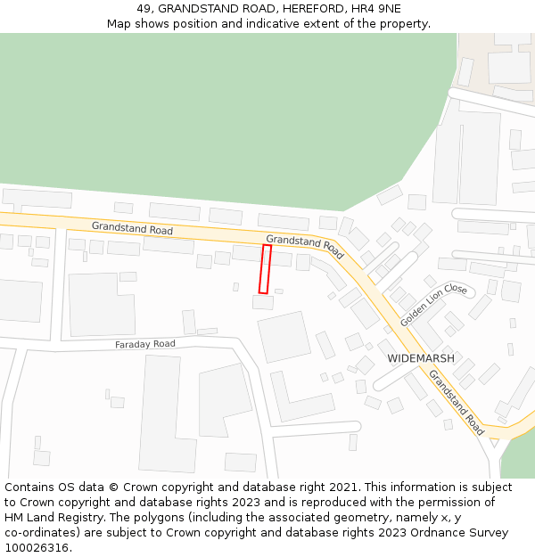 49, GRANDSTAND ROAD, HEREFORD, HR4 9NE: Location map and indicative extent of plot