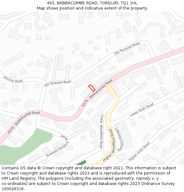 493, BABBACOMBE ROAD, TORQUAY, TQ1 1HL: Location map and indicative extent of plot
