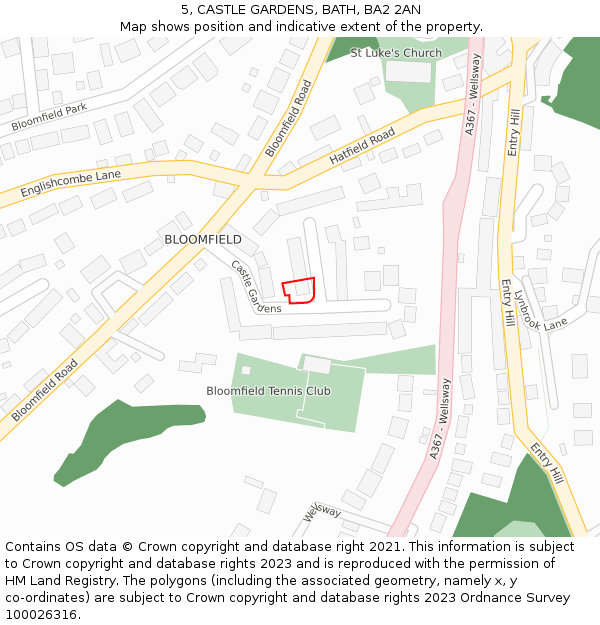 5, CASTLE GARDENS, BATH, BA2 2AN: Location map and indicative extent of plot