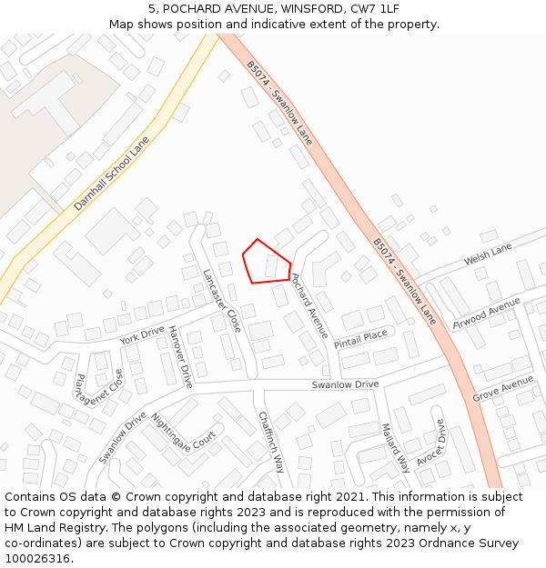 5, POCHARD AVENUE, WINSFORD, CW7 1LF: Location map and indicative extent of plot