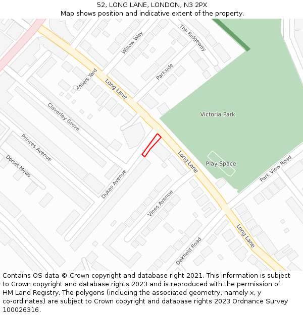 52, LONG LANE, LONDON, N3 2PX: Location map and indicative extent of plot