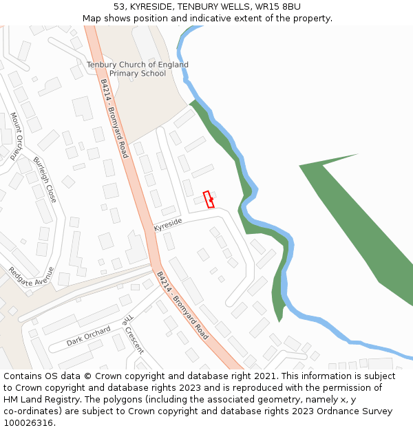 53, KYRESIDE, TENBURY WELLS, WR15 8BU: Location map and indicative extent of plot