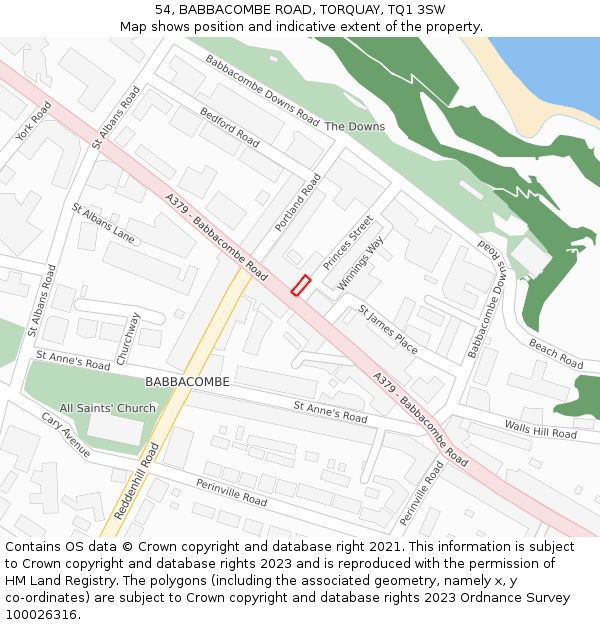 54, BABBACOMBE ROAD, TORQUAY, TQ1 3SW: Location map and indicative extent of plot