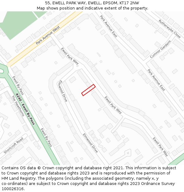 55, EWELL PARK WAY, EWELL, EPSOM, KT17 2NW: Location map and indicative extent of plot