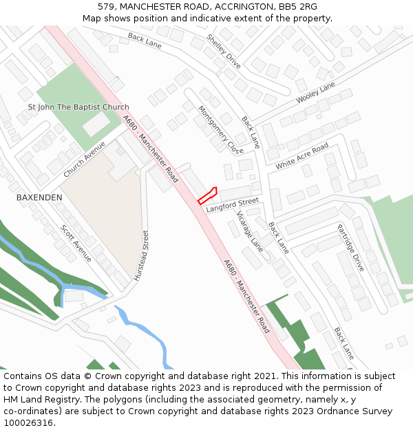 579, MANCHESTER ROAD, ACCRINGTON, BB5 2RG: Location map and indicative extent of plot