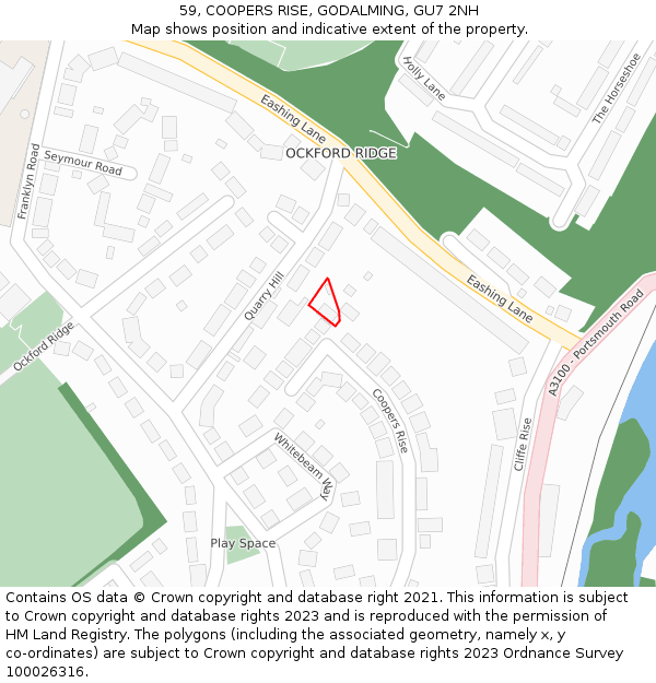 59, COOPERS RISE, GODALMING, GU7 2NH: Location map and indicative extent of plot