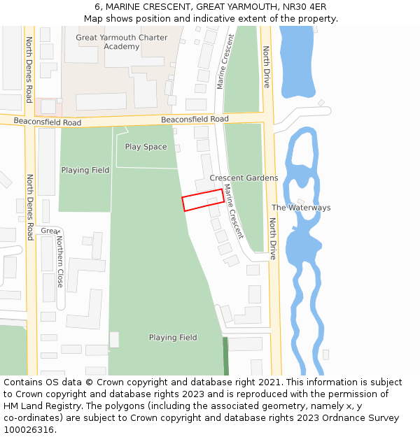6, MARINE CRESCENT, GREAT YARMOUTH, NR30 4ER: Location map and indicative extent of plot