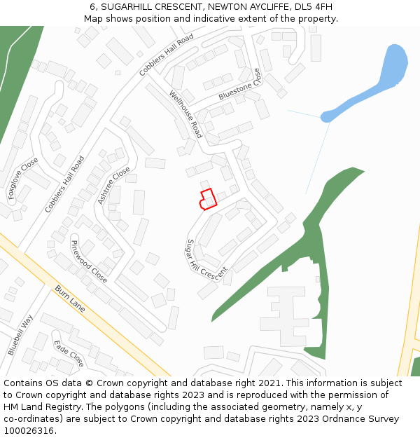 6, SUGARHILL CRESCENT, NEWTON AYCLIFFE, DL5 4FH: Location map and indicative extent of plot