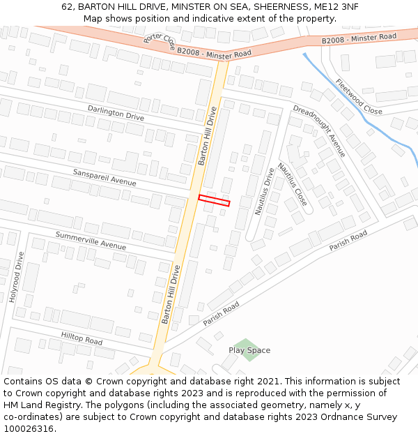 62, BARTON HILL DRIVE, MINSTER ON SEA, SHEERNESS, ME12 3NF: Location map and indicative extent of plot