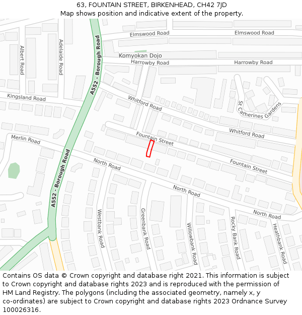 63, FOUNTAIN STREET, BIRKENHEAD, CH42 7JD: Location map and indicative extent of plot