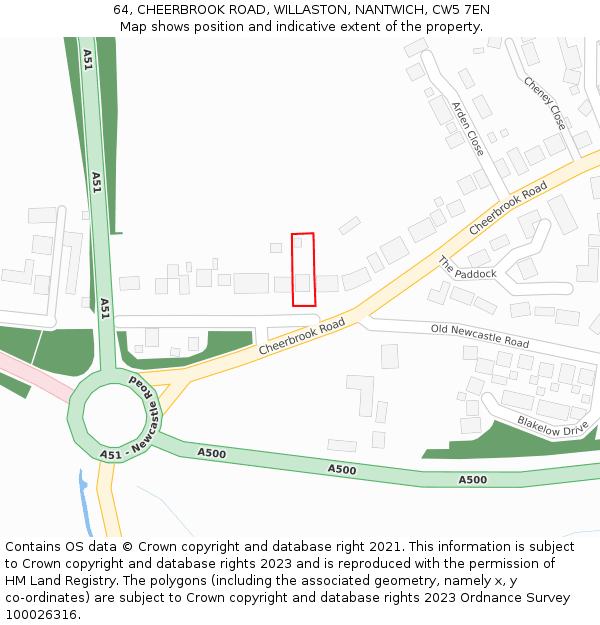 64, CHEERBROOK ROAD, WILLASTON, NANTWICH, CW5 7EN: Location map and indicative extent of plot
