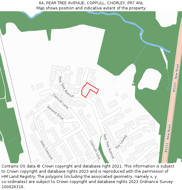 64, PEAR TREE AVENUE, COPPULL, CHORLEY, PR7 4NL: Location map and indicative extent of plot