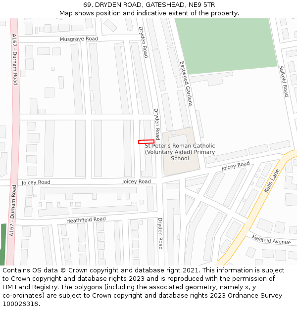 69, DRYDEN ROAD, GATESHEAD, NE9 5TR: Location map and indicative extent of plot