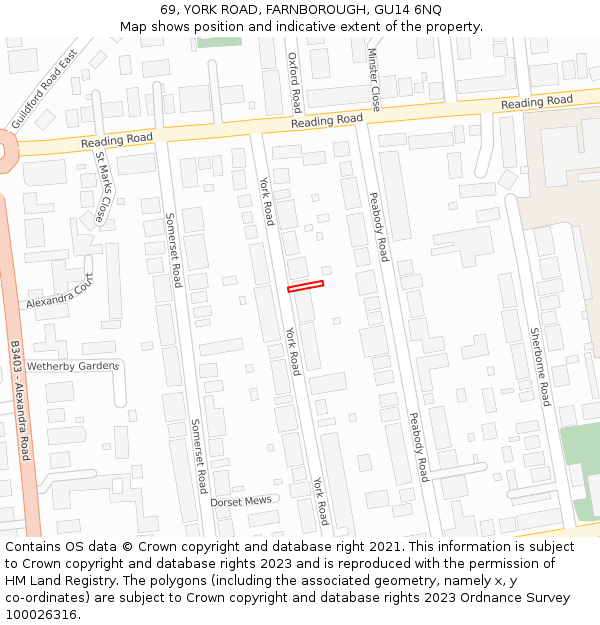 69, YORK ROAD, FARNBOROUGH, GU14 6NQ: Location map and indicative extent of plot