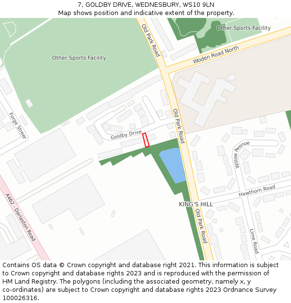 7, GOLDBY DRIVE, WEDNESBURY, WS10 9LN: Location map and indicative extent of plot