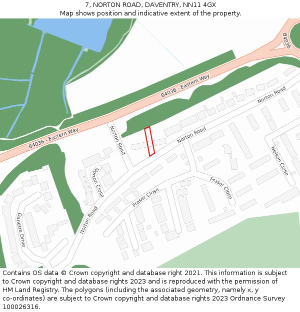 7, NORTON ROAD, DAVENTRY, NN11 4GX: Location map and indicative extent of plot