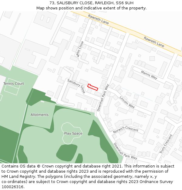 73, SALISBURY CLOSE, RAYLEIGH, SS6 9UH: Location map and indicative extent of plot