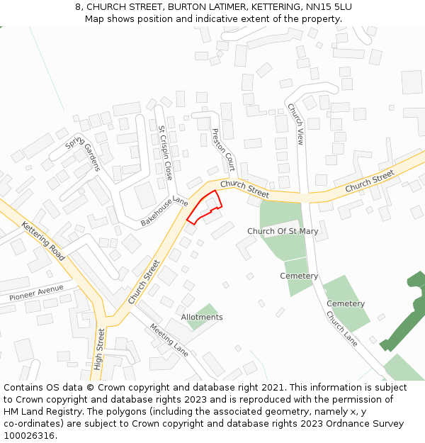 8, CHURCH STREET, BURTON LATIMER, KETTERING, NN15 5LU: Location map and indicative extent of plot