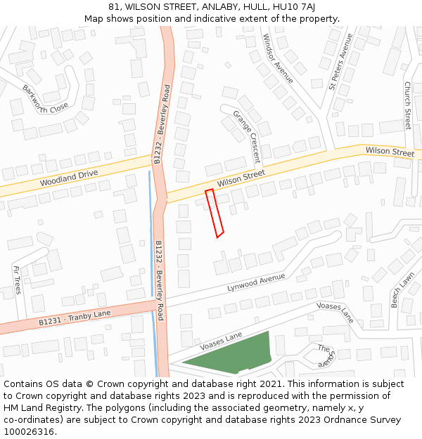 81, WILSON STREET, ANLABY, HULL, HU10 7AJ: Location map and indicative extent of plot