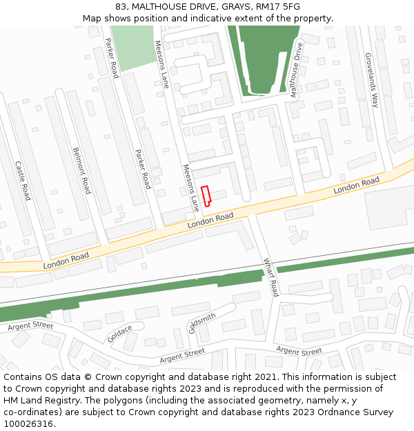 83, MALTHOUSE DRIVE, GRAYS, RM17 5FG: Location map and indicative extent of plot