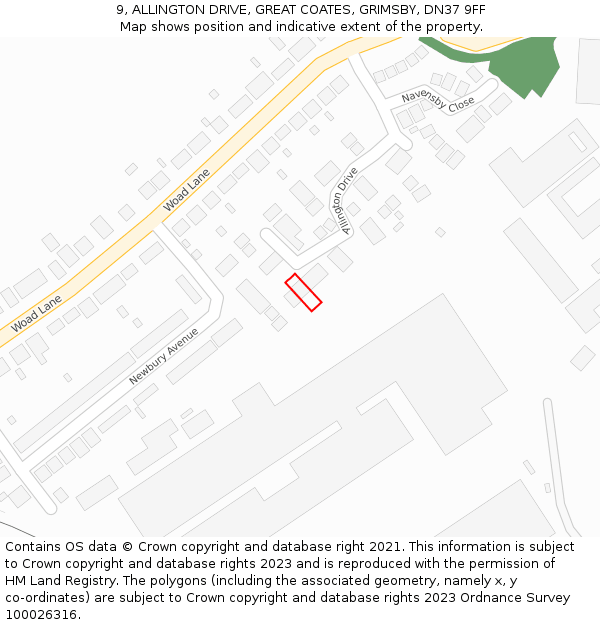 9, ALLINGTON DRIVE, GREAT COATES, GRIMSBY, DN37 9FF: Location map and indicative extent of plot