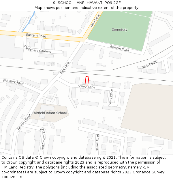 9, SCHOOL LANE, HAVANT, PO9 2GE: Location map and indicative extent of plot