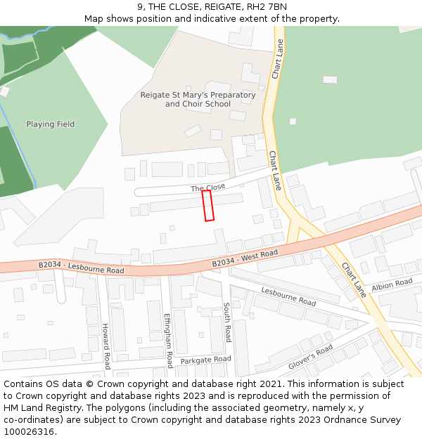 9, THE CLOSE, REIGATE, RH2 7BN: Location map and indicative extent of plot