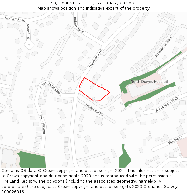 93, HARESTONE HILL, CATERHAM, CR3 6DL: Location map and indicative extent of plot
