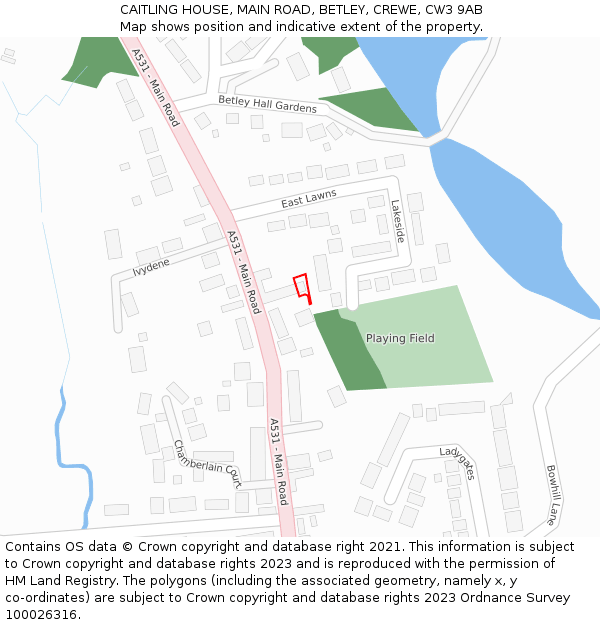 CAITLING HOUSE, MAIN ROAD, BETLEY, CREWE, CW3 9AB: Location map and indicative extent of plot