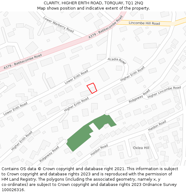 CLARITY, HIGHER ERITH ROAD, TORQUAY, TQ1 2NQ: Location map and indicative extent of plot