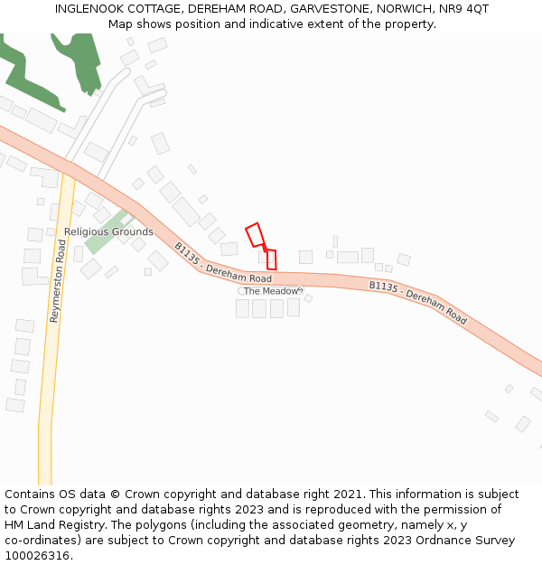 INGLENOOK COTTAGE, DEREHAM ROAD, GARVESTONE, NORWICH, NR9 4QT: Location map and indicative extent of plot