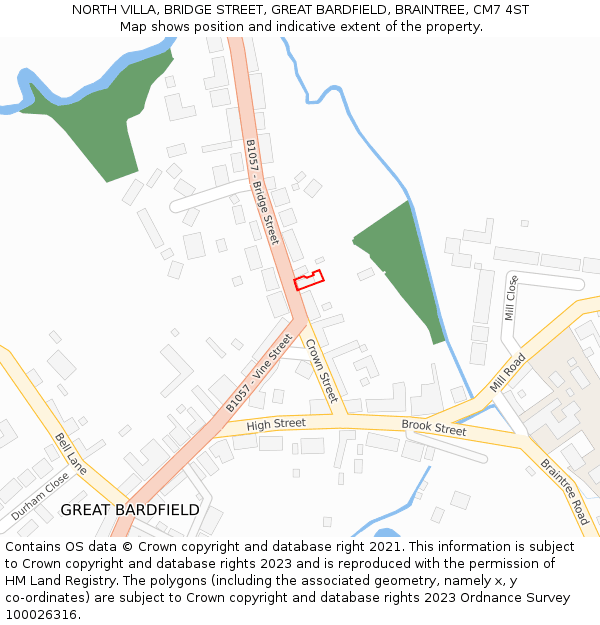 NORTH VILLA, BRIDGE STREET, GREAT BARDFIELD, BRAINTREE, CM7 4ST: Location map and indicative extent of plot