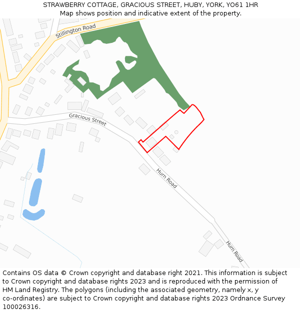 STRAWBERRY COTTAGE, GRACIOUS STREET, HUBY, YORK, YO61 1HR: Location map and indicative extent of plot