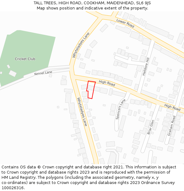 TALL TREES, HIGH ROAD, COOKHAM, MAIDENHEAD, SL6 9JS: Location map and indicative extent of plot