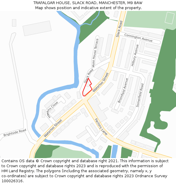TRAFALGAR HOUSE, SLACK ROAD, MANCHESTER, M9 8AW: Location map and indicative extent of plot