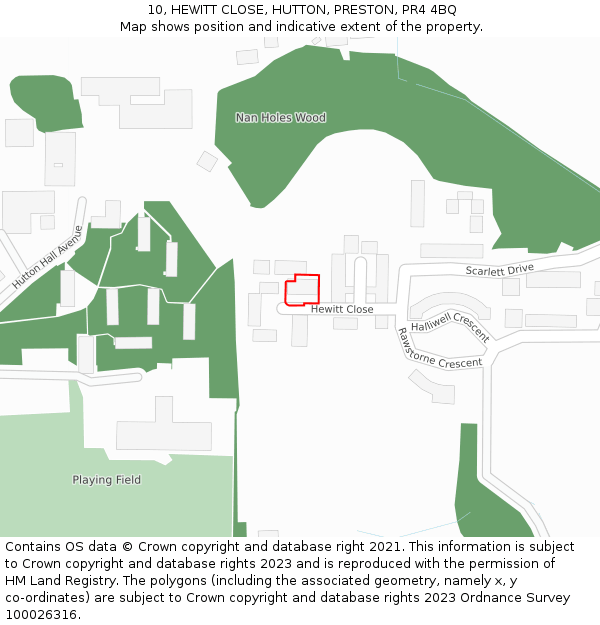 10, HEWITT CLOSE, HUTTON, PRESTON, PR4 4BQ: Location map and indicative extent of plot