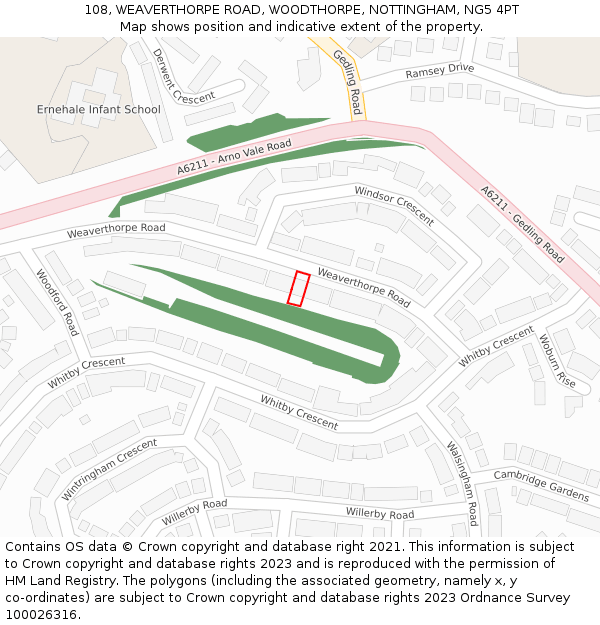 108, WEAVERTHORPE ROAD, WOODTHORPE, NOTTINGHAM, NG5 4PT: Location map and indicative extent of plot