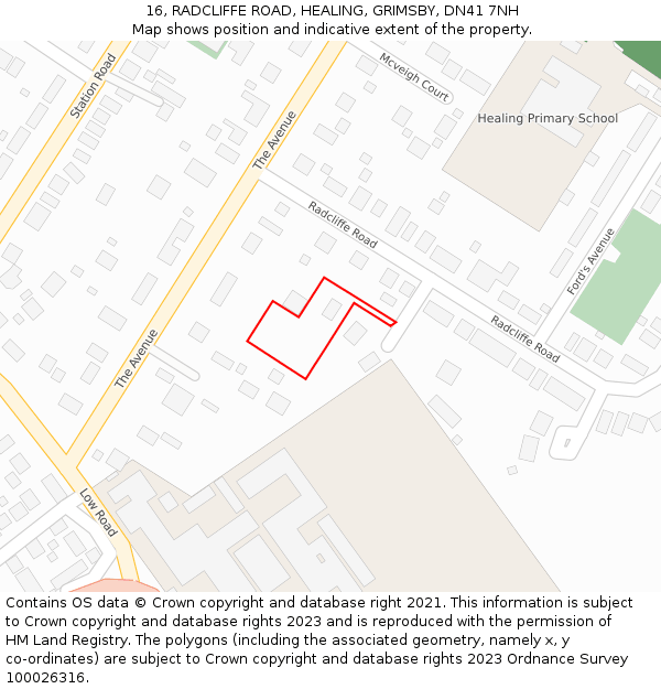 16, RADCLIFFE ROAD, HEALING, GRIMSBY, DN41 7NH: Location map and indicative extent of plot