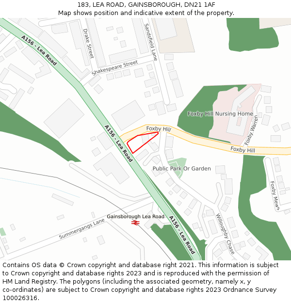 183, LEA ROAD, GAINSBOROUGH, DN21 1AF: Location map and indicative extent of plot