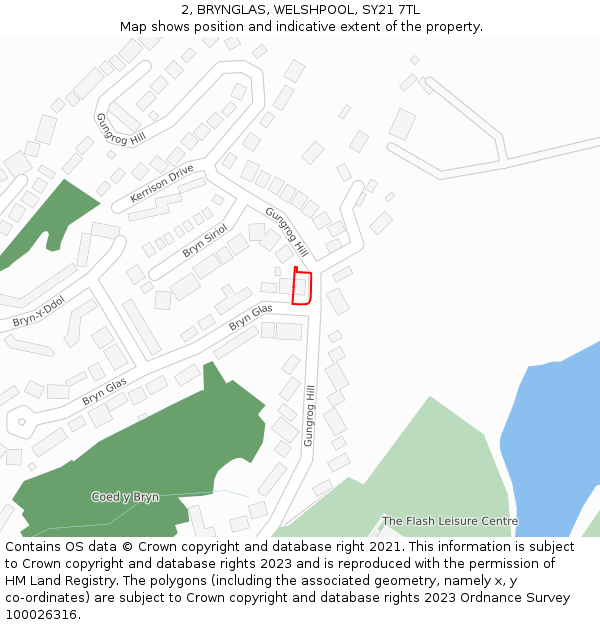 2, BRYNGLAS, WELSHPOOL, SY21 7TL: Location map and indicative extent of plot