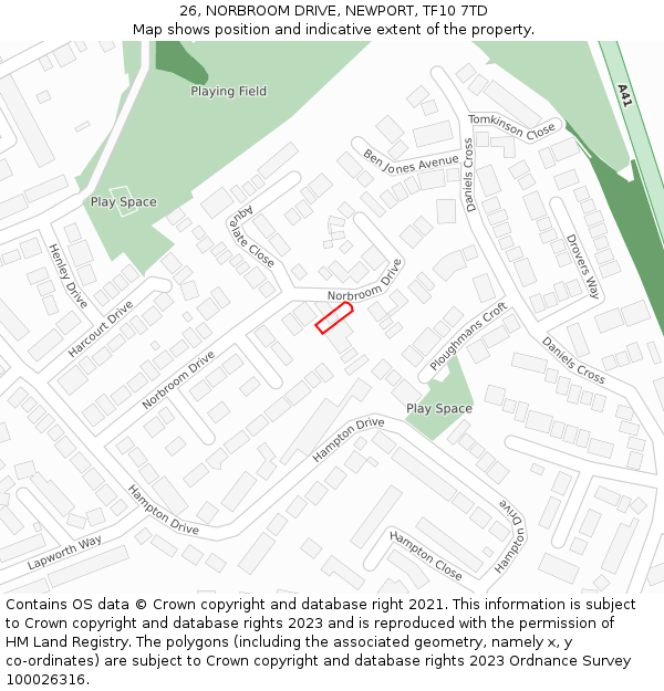 26, NORBROOM DRIVE, NEWPORT, TF10 7TD: Location map and indicative extent of plot